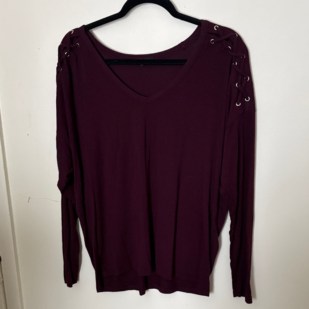 Express Women's Burgundy Lace-Up Shoulder Dolman Top